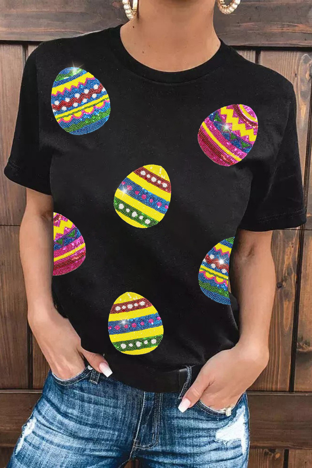 White Rabbit Bow Knot Print Crew Neck T Shirt