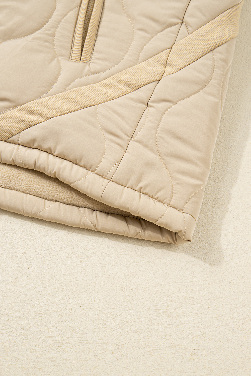 Pale Khaki Quilted Padded Casual Winter Jacket Vest with Fleece Lining