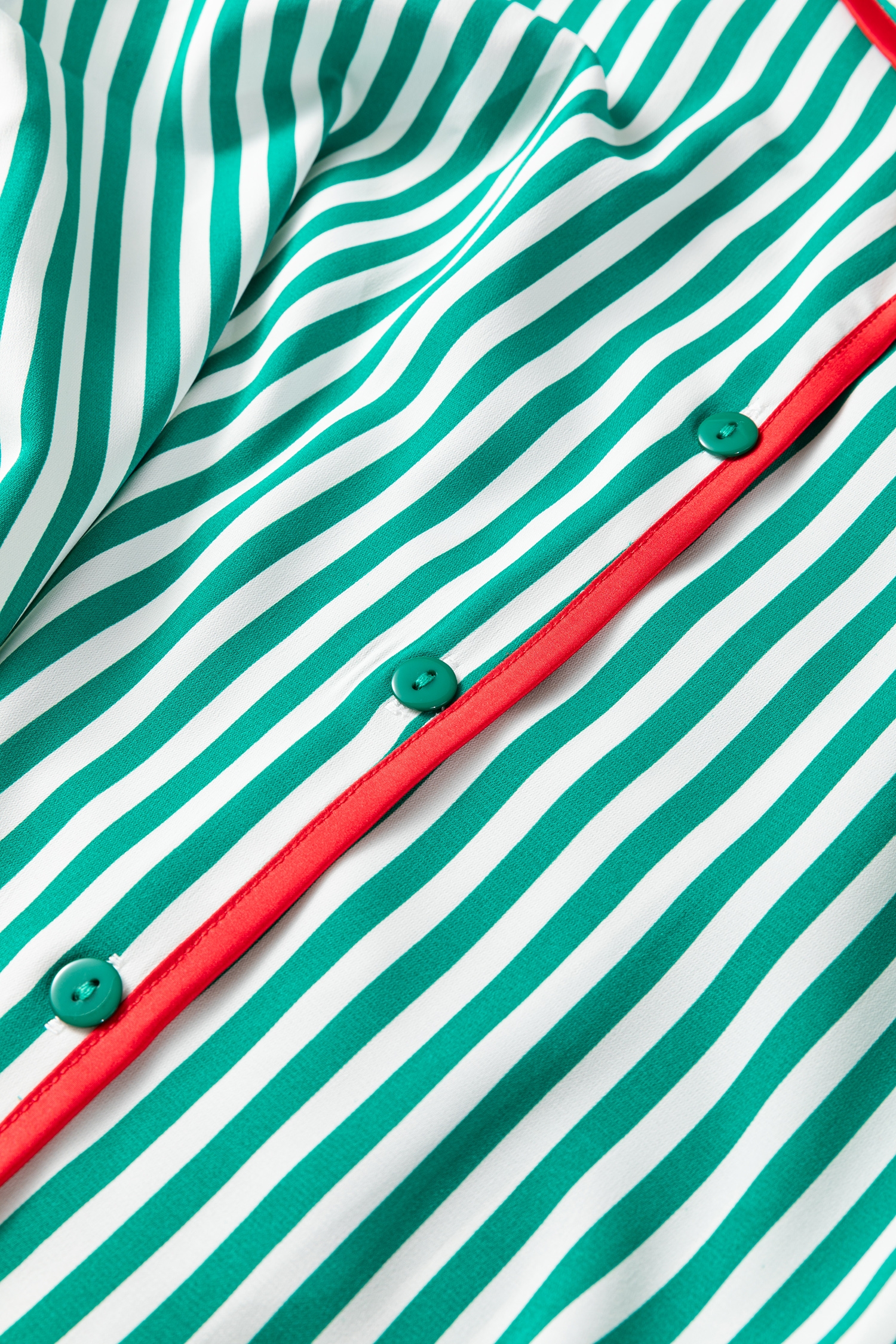 Red Stripe Contrast Velvet Trim Bow Knot Waist 2pcs Pajama Set