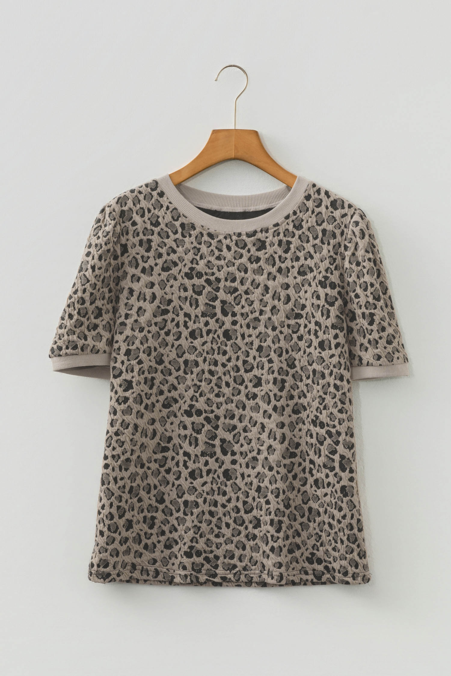 Beige Zip up Collared Leopard Cap Sleeve Top