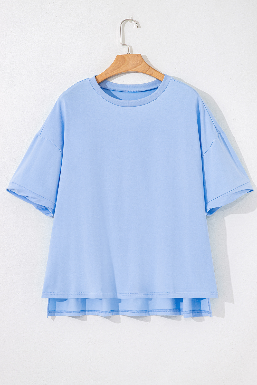 Black Loose Half Sleeve Hi Low Hem T Shirt