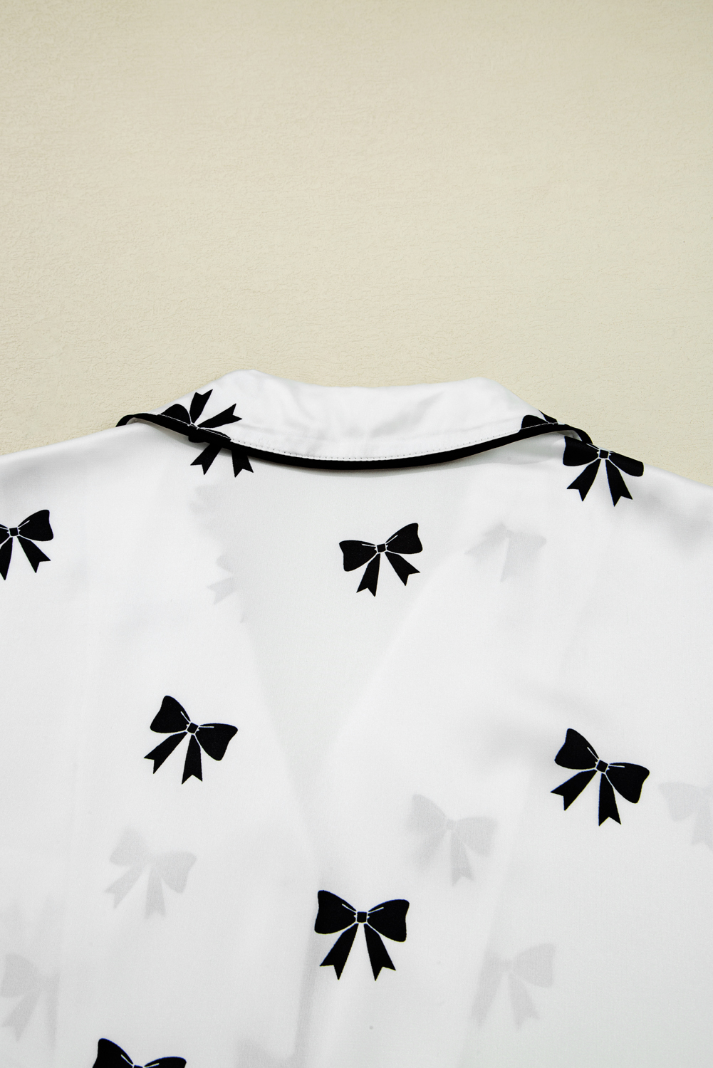White Bows Print Two Piece Sleepwear