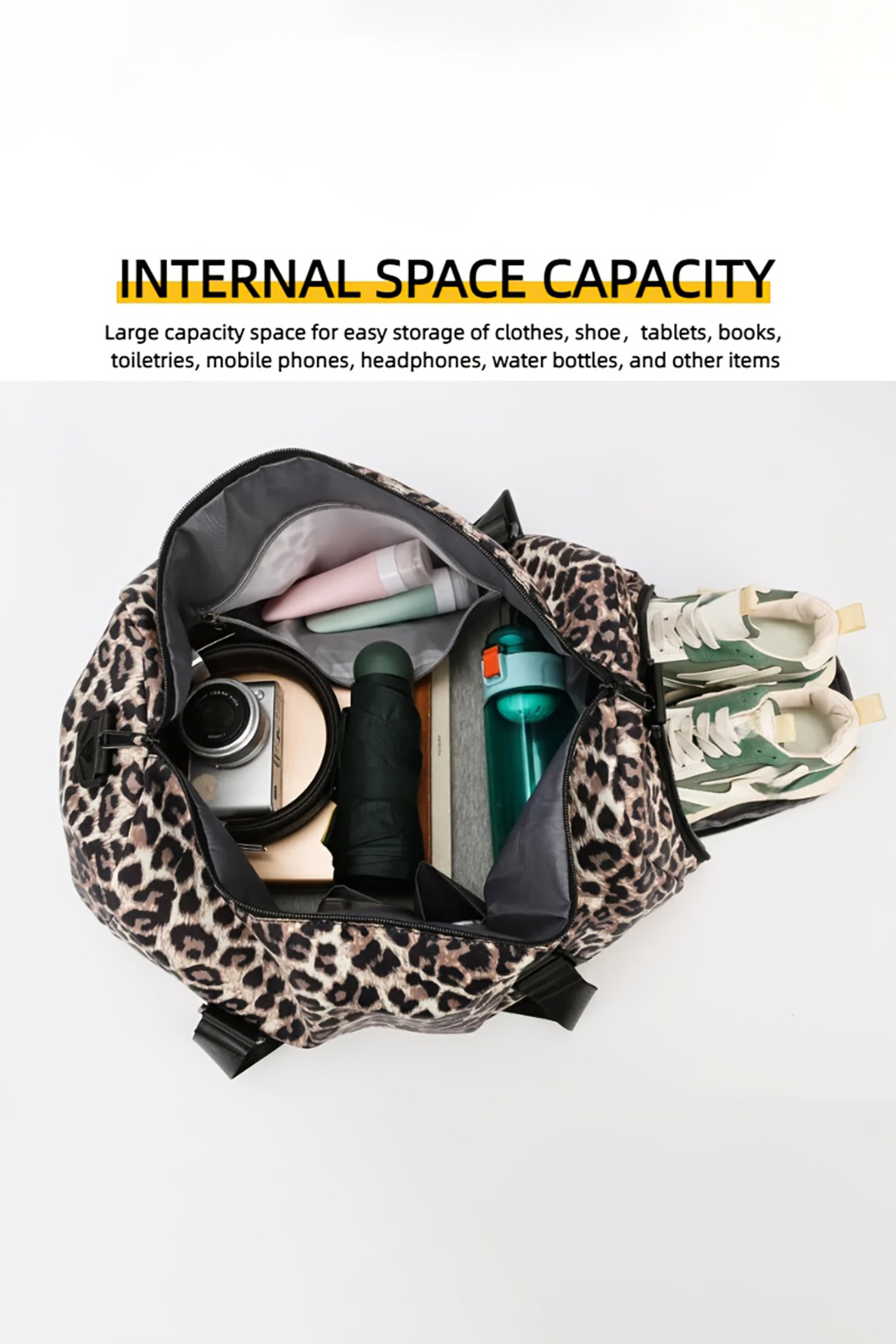 Coffee Leopard Large Travel Duffel Bag