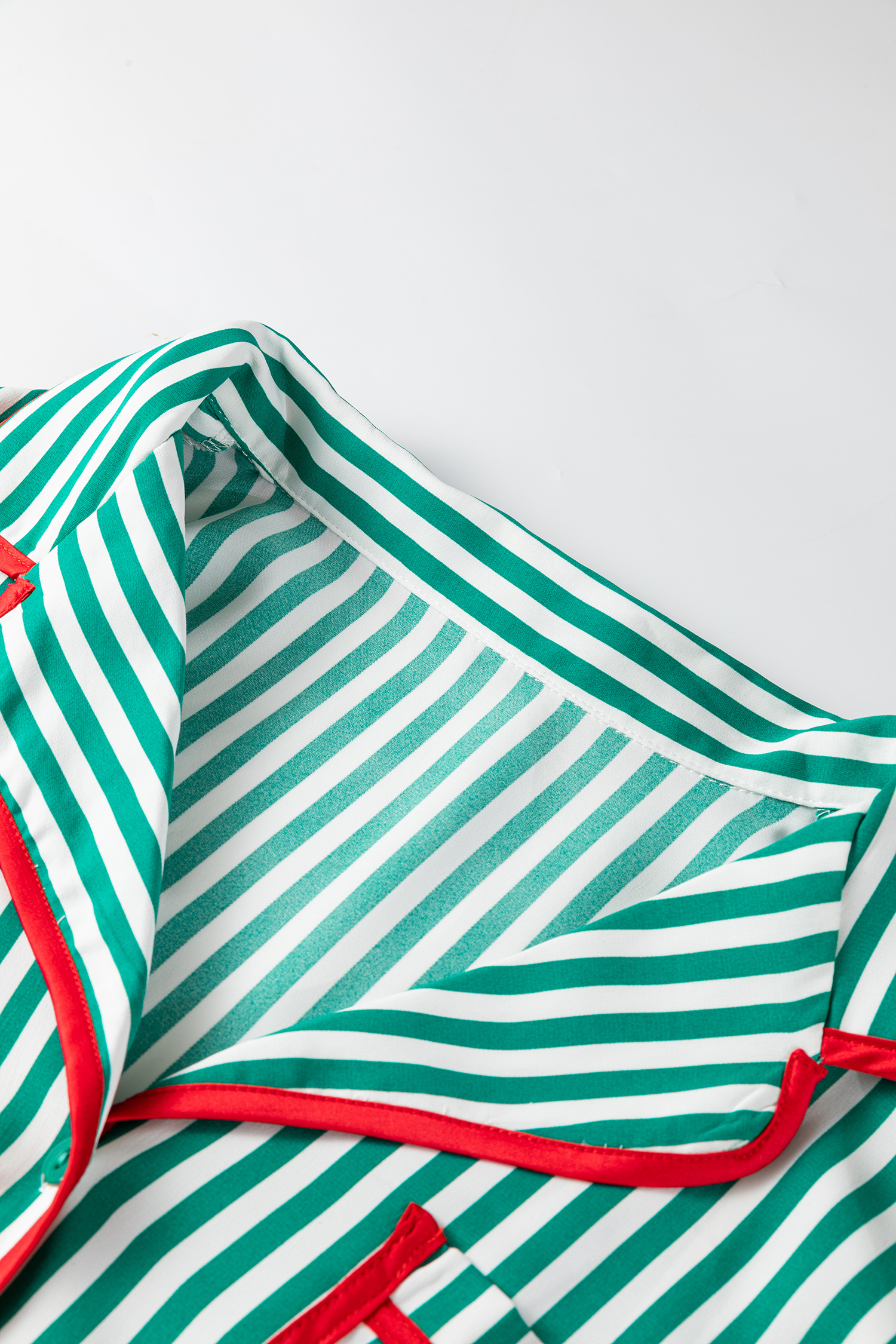 Red Stripe Contrast Velvet Trim Bow Knot Waist 2pcs Pajama Set