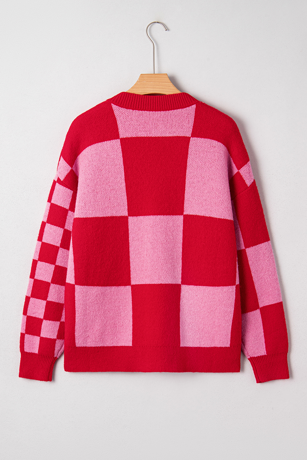 Fiery Red Mixed Plaid Relaxed Sweater Cardigan