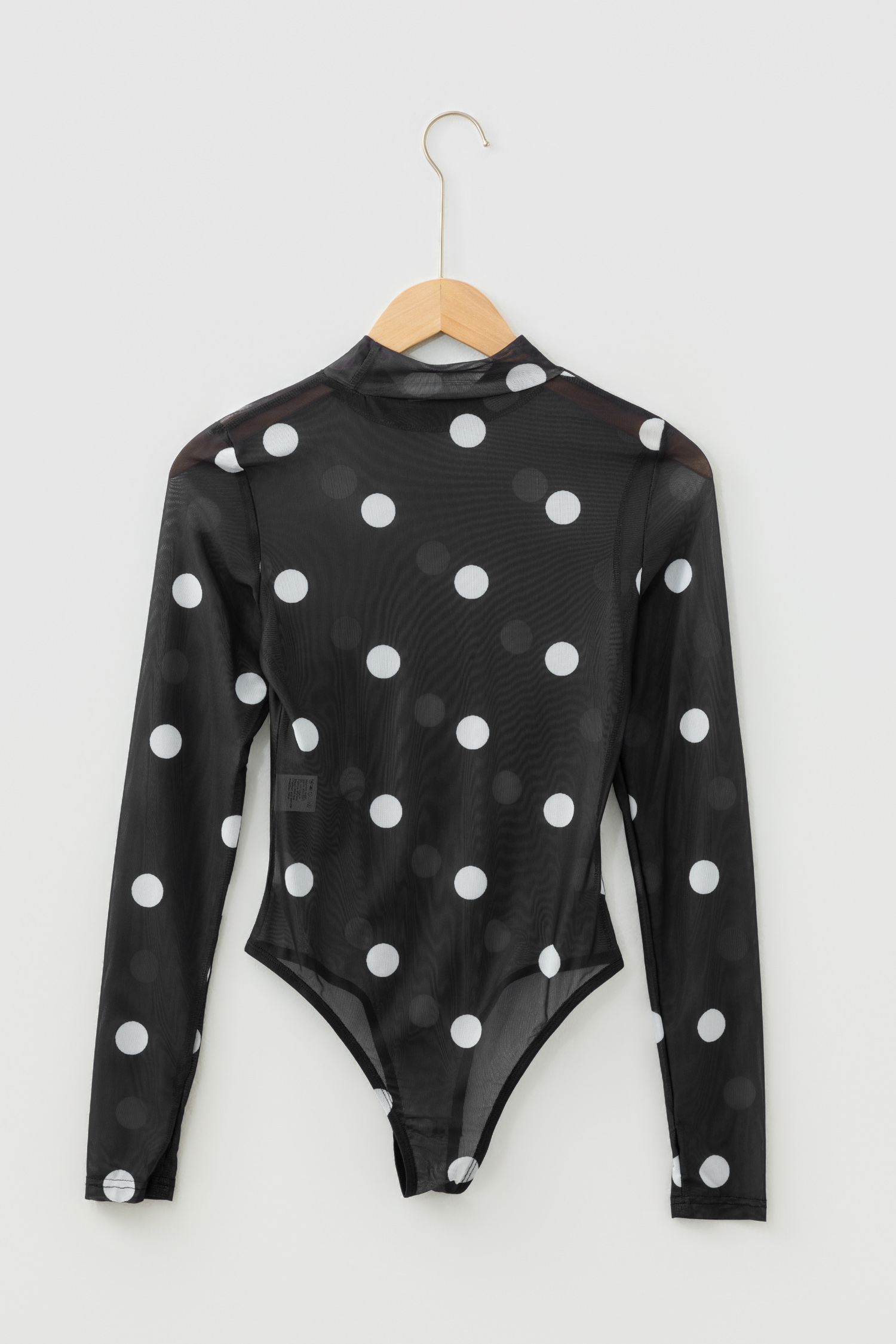Brown Vintage Polka Dot Print Mesh Long Sleeve Bodysuit