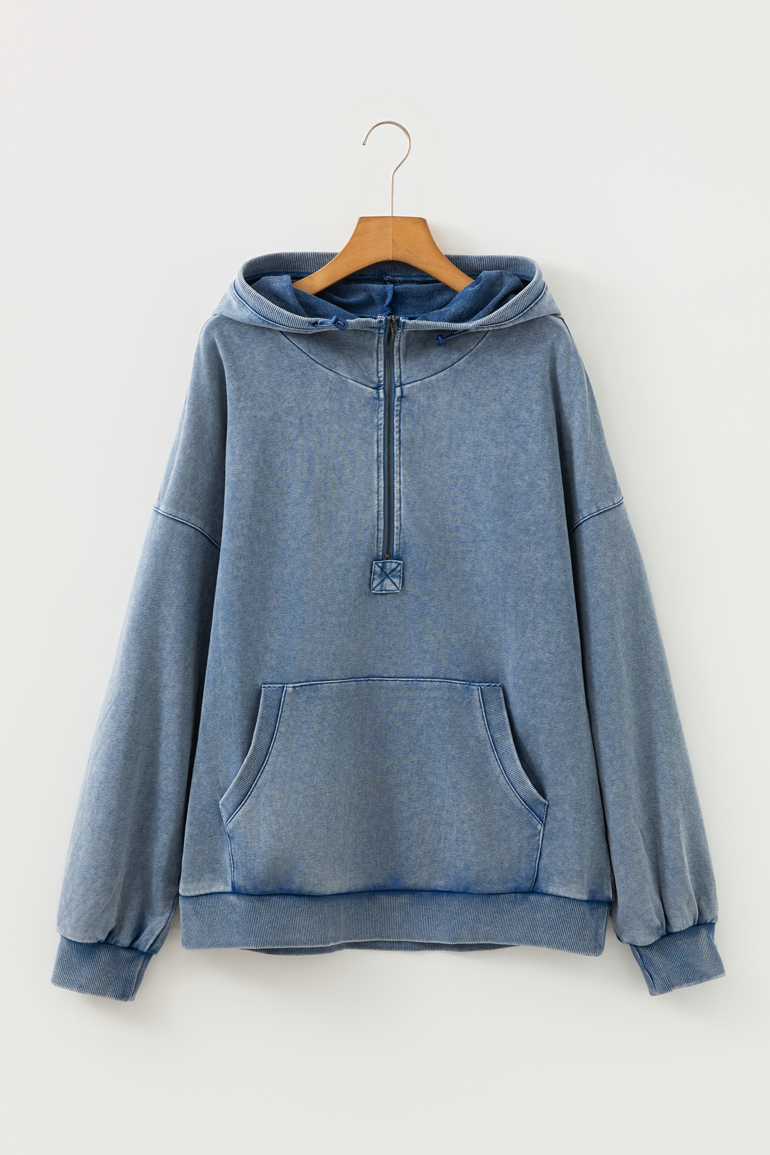 Canton Half Zip Kangaroo Pocket Mineral Wash Baggy Hoodie