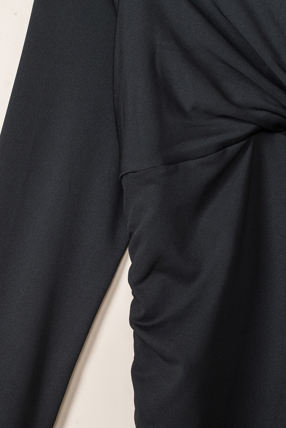 Black Long Sleeves Wrap V Neck Ruched Sheath Midi Dress