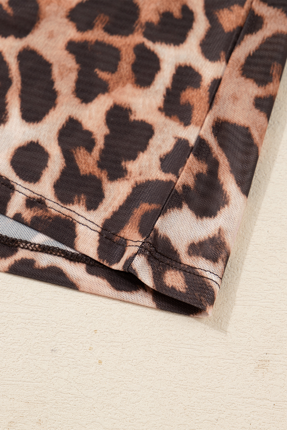 Brown Leopard Mock Neck Long Sleeve Mesh Top