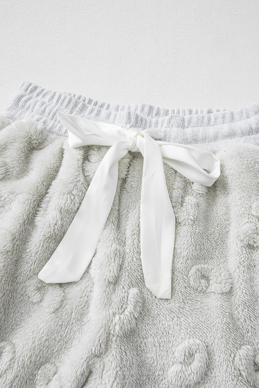 Light Grey Textured Leopard Fleece Loose Two Piece Lounge Set