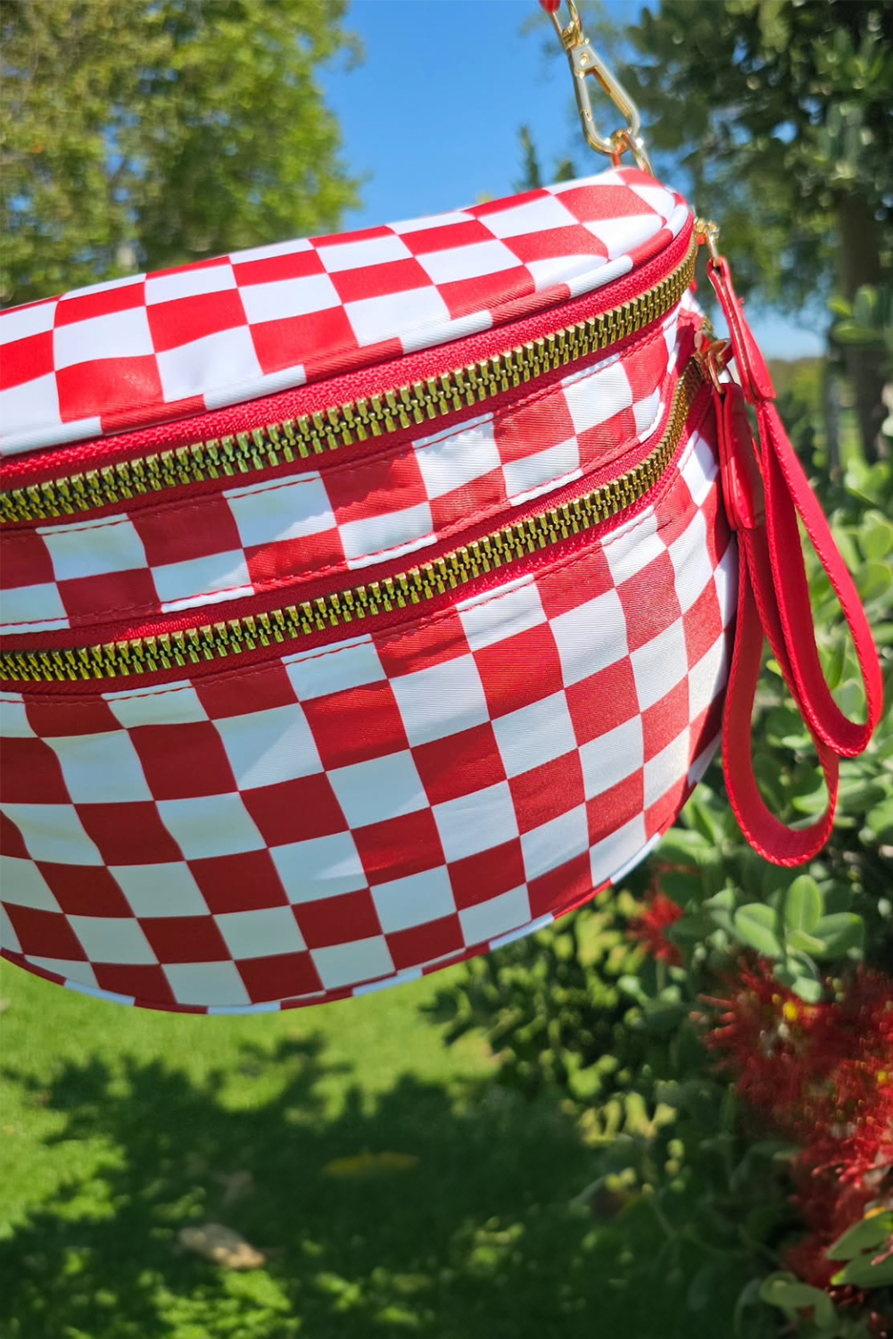 Jungle Green Double Zip Crescent Shape Adjustable Sling Bag