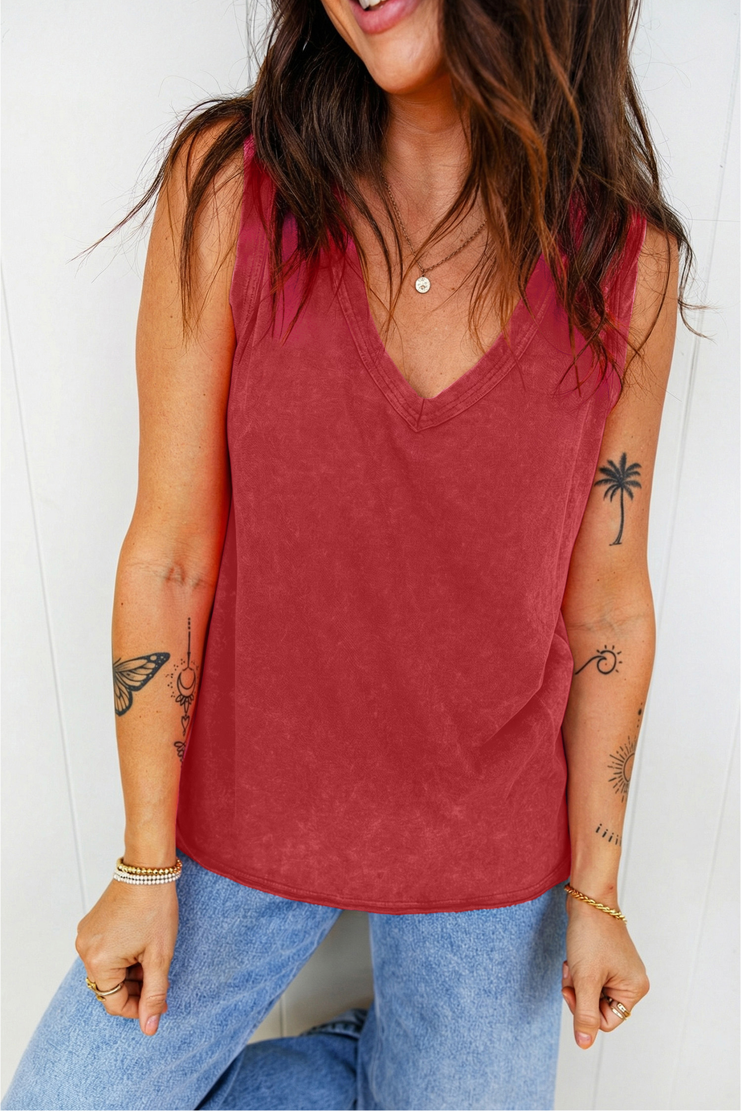 Red Dahlia Mineral Wash V Neck Tank Top