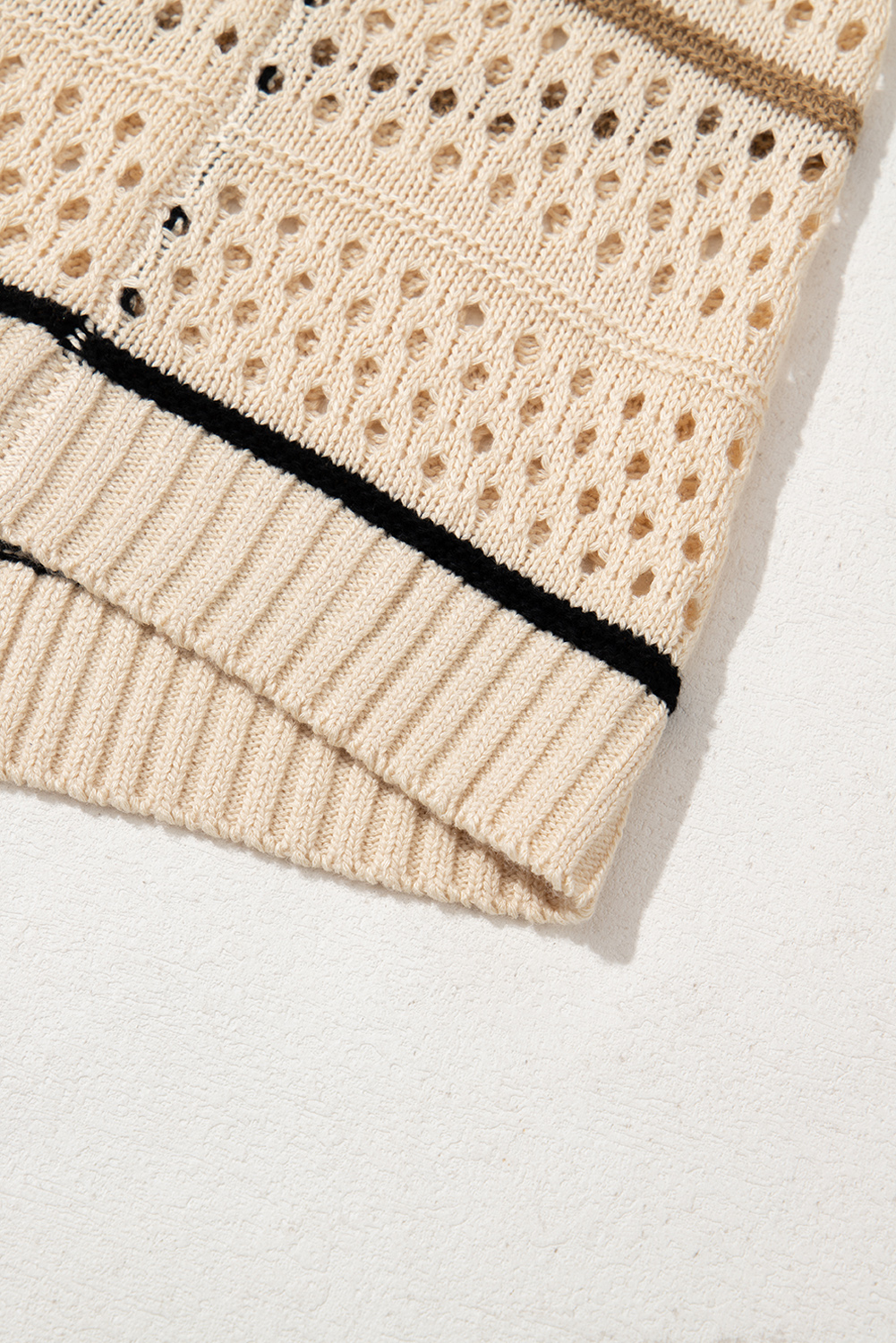 Apricot Beach Eyelet Crochet Knit Striped Detail Polo Tee Dress