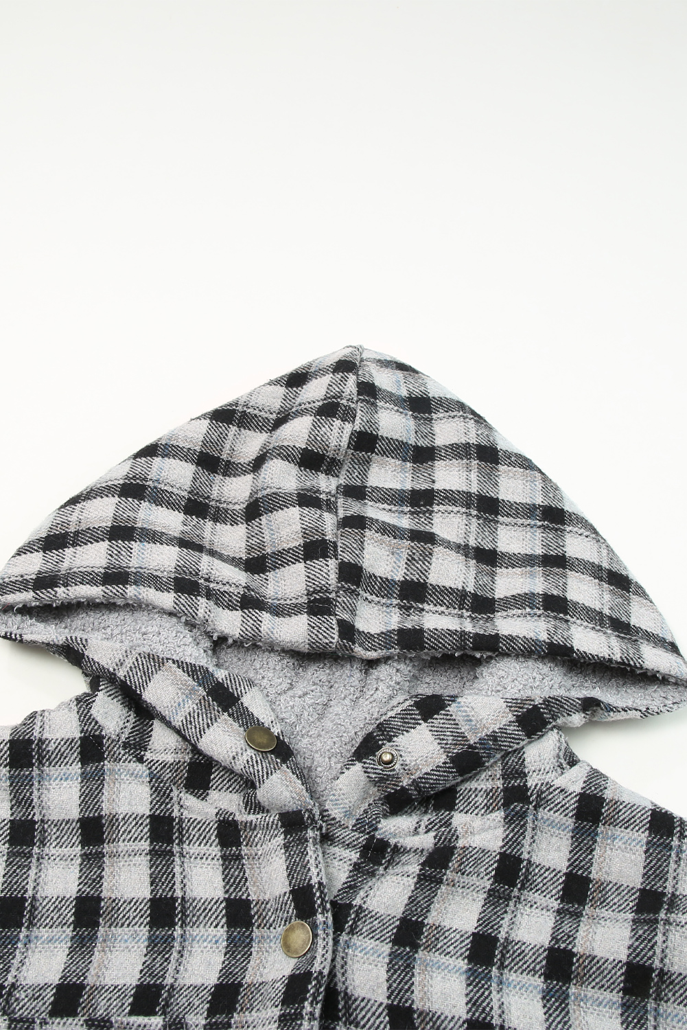Black Plaid Pattern Sherpa Lined Hooded Shacket