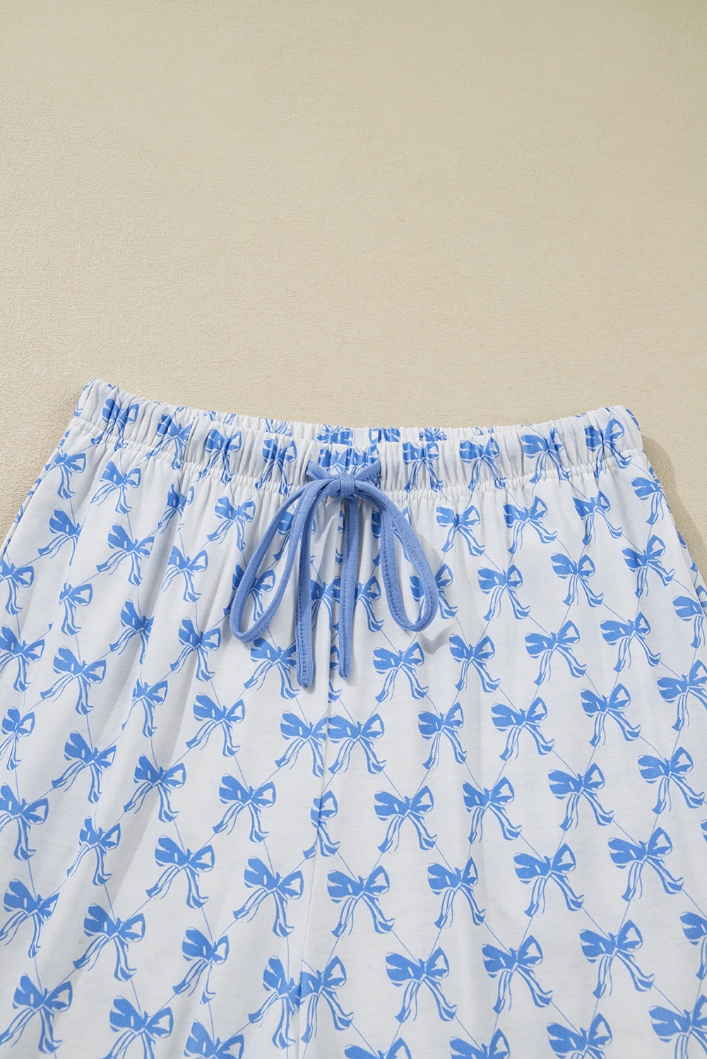 Sky Blue Bow Print Long Sleeve Shirt and Pants Soft Pajama Set