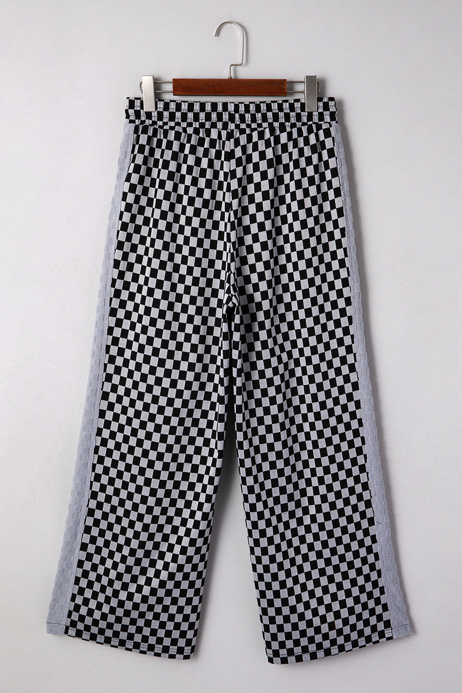 White Checkerboard Drawstring Waist Casual Pants