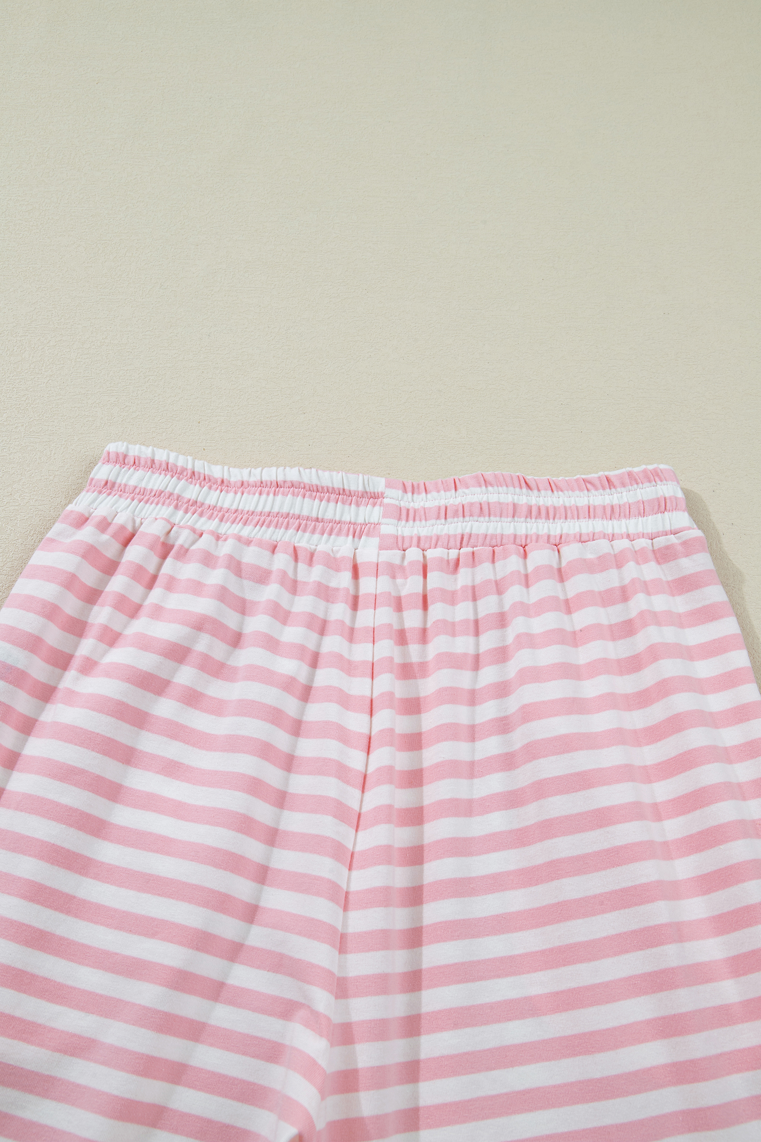 Rose Stripe Drop Shoulder Round Neck Top and Buttoned Straight Pants Two Piece Set