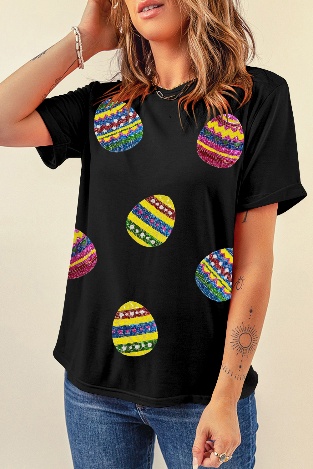 White Rabbit Bow Knot Print Crew Neck T Shirt