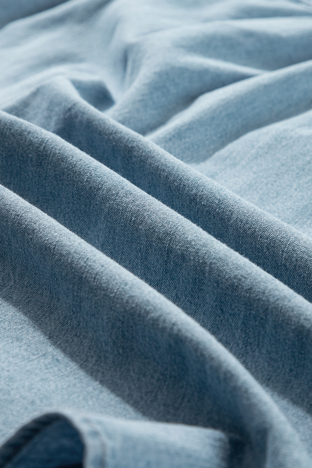 Beau Blue Frilly Ruffle Trim V Neck Chambray Tank Top