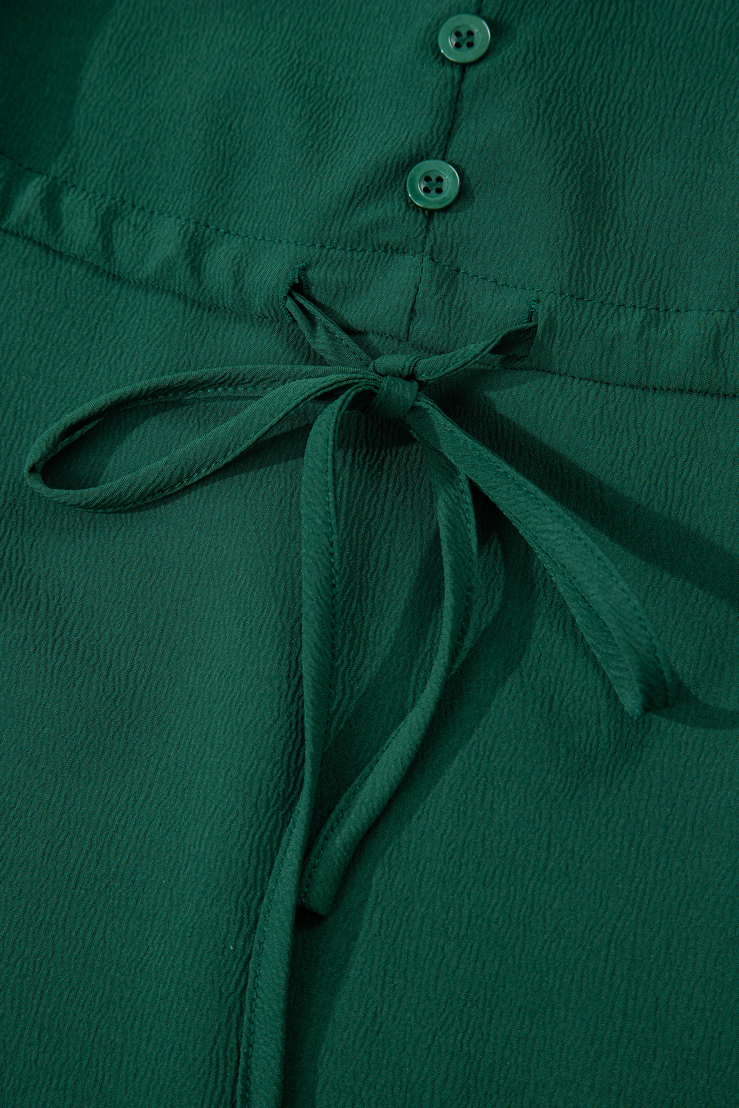 Blackish Green Solid Long Sleeve Button V Neck Tiered Maxi Dress