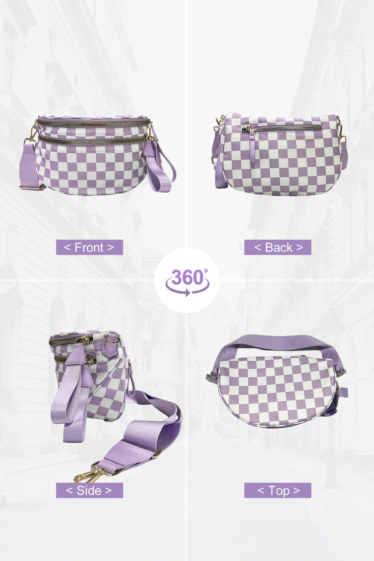 Jungle Green Double Zip Crescent Shape Adjustable Sling Bag