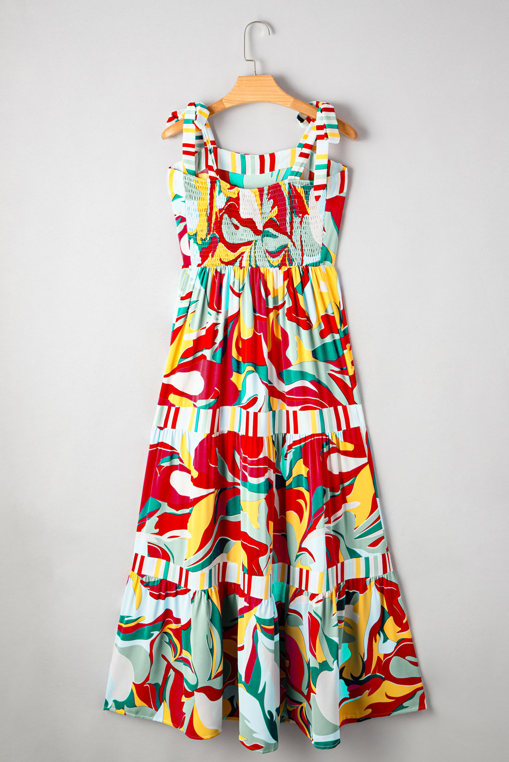 Sky Blue Abstract Print Striped Detail Knot Strap Maxi Dress