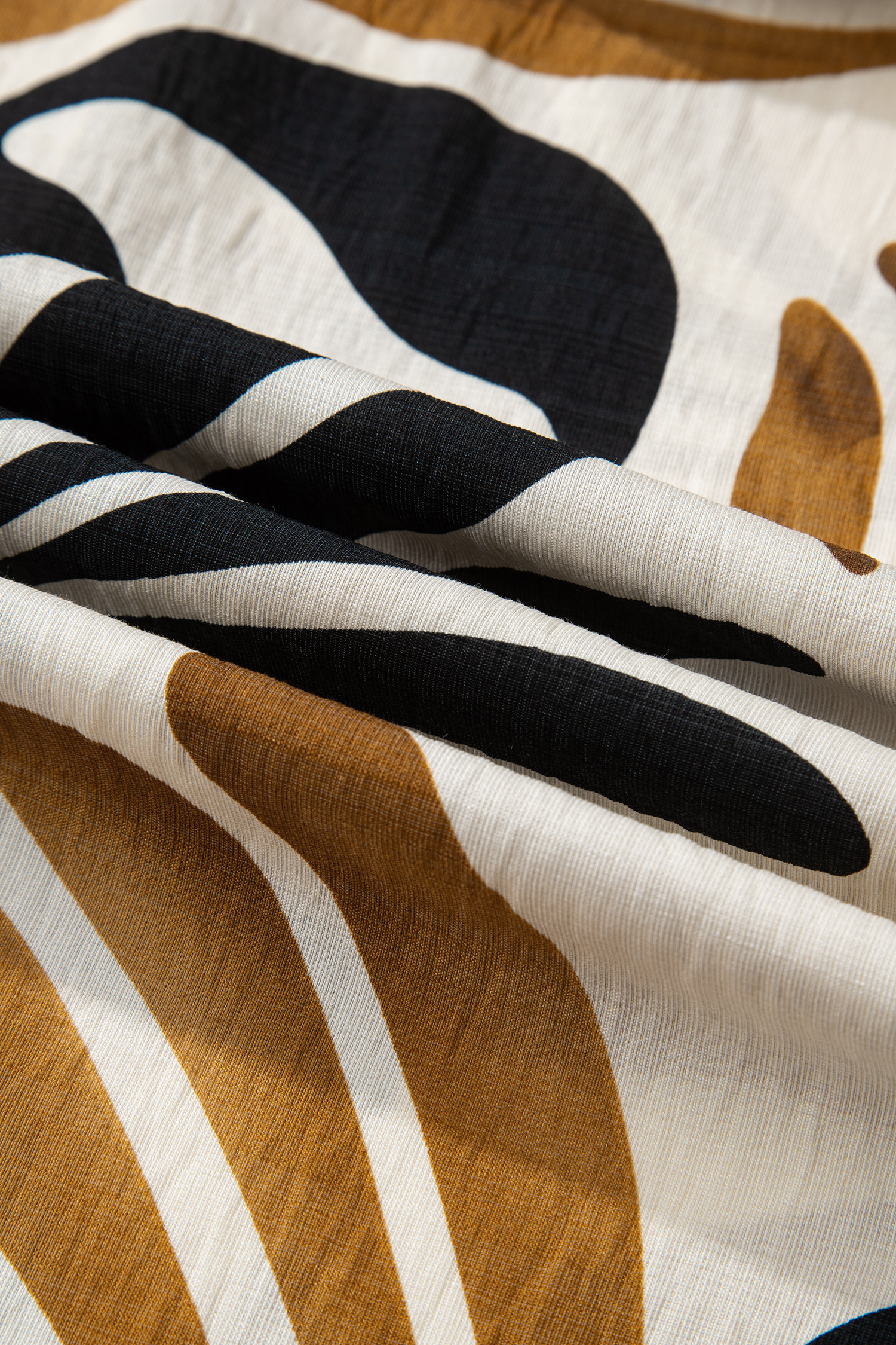 Brown Tropical Printed Contrast Trim Neck Long Sleeve Ruffle Hem Dress