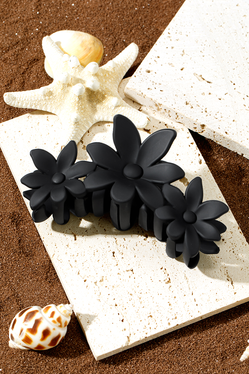 Black Flower Shape Frosted Large Hair Claw Clip