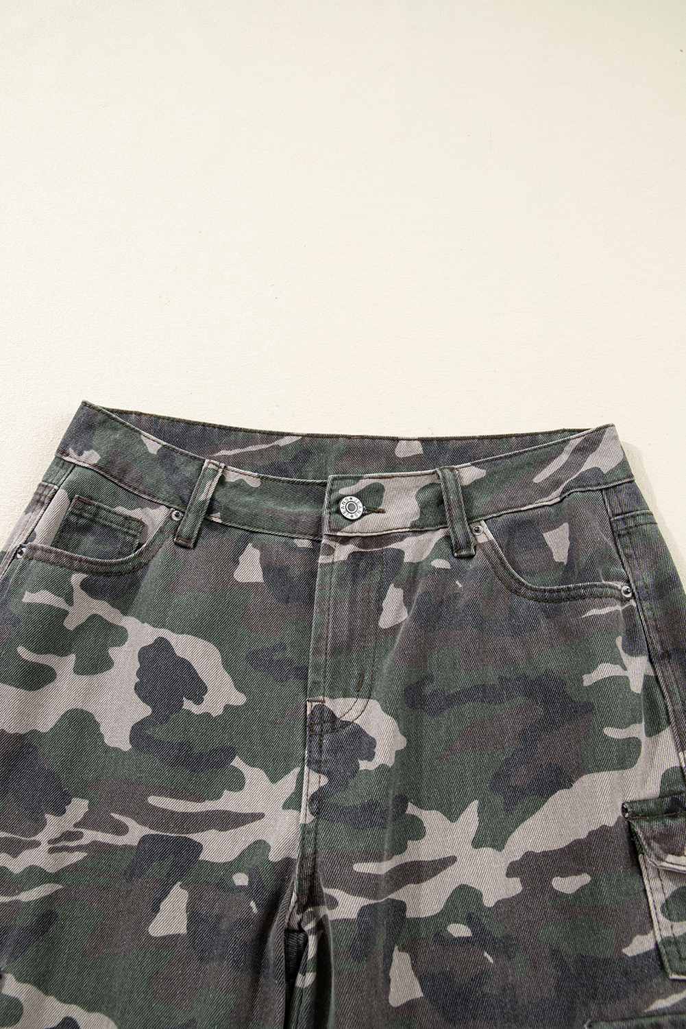 Green Camo Denim Cargo Wide Leg Pants