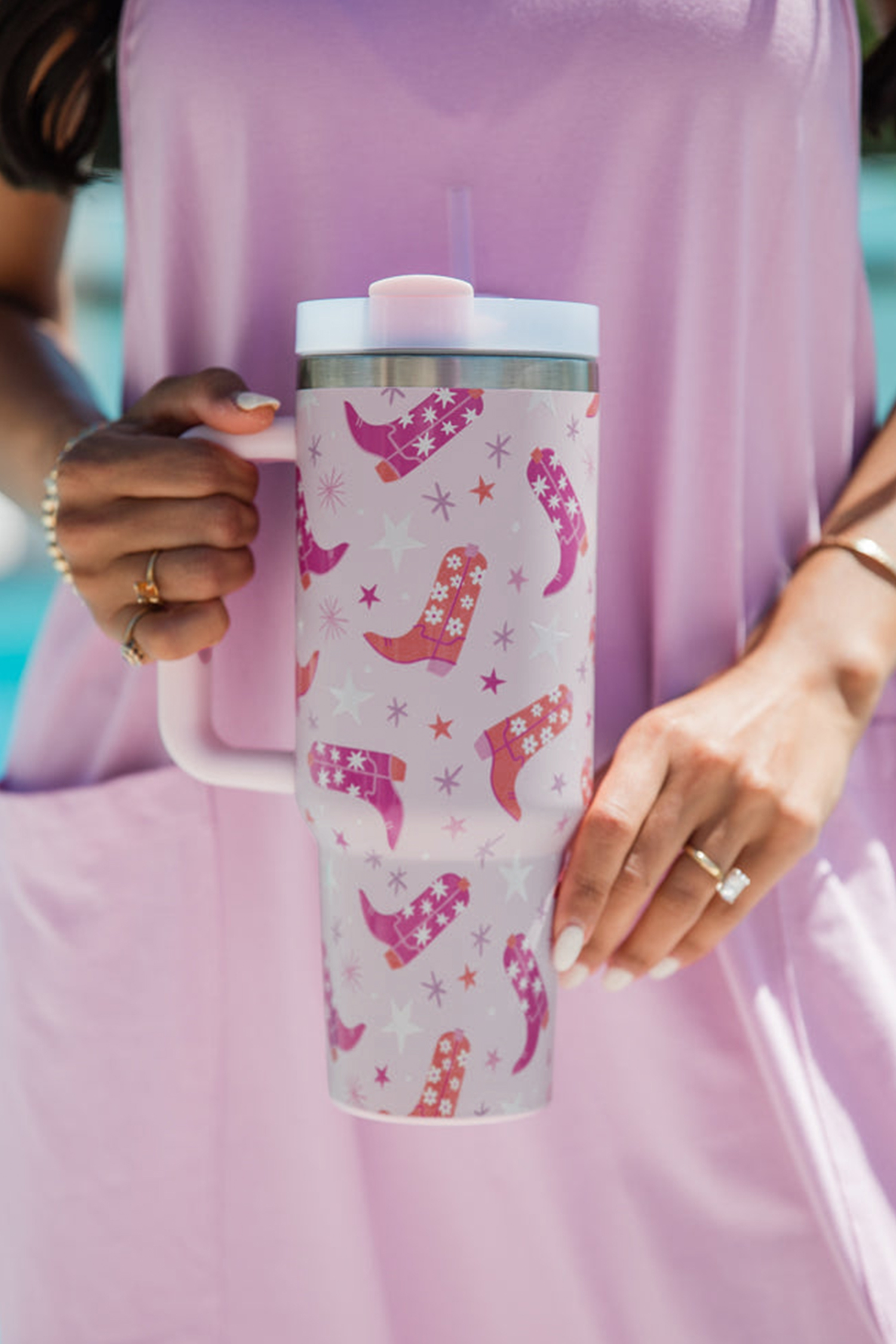 Sachet Pink Western Boot Tumbler with Straw 40oz