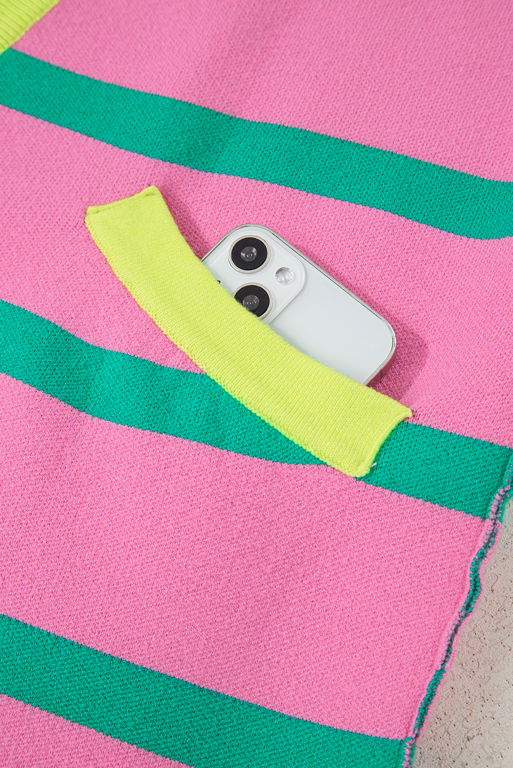 Pink Stripe Colorblock Drop Shoulder Buttoned Loose Cardigan