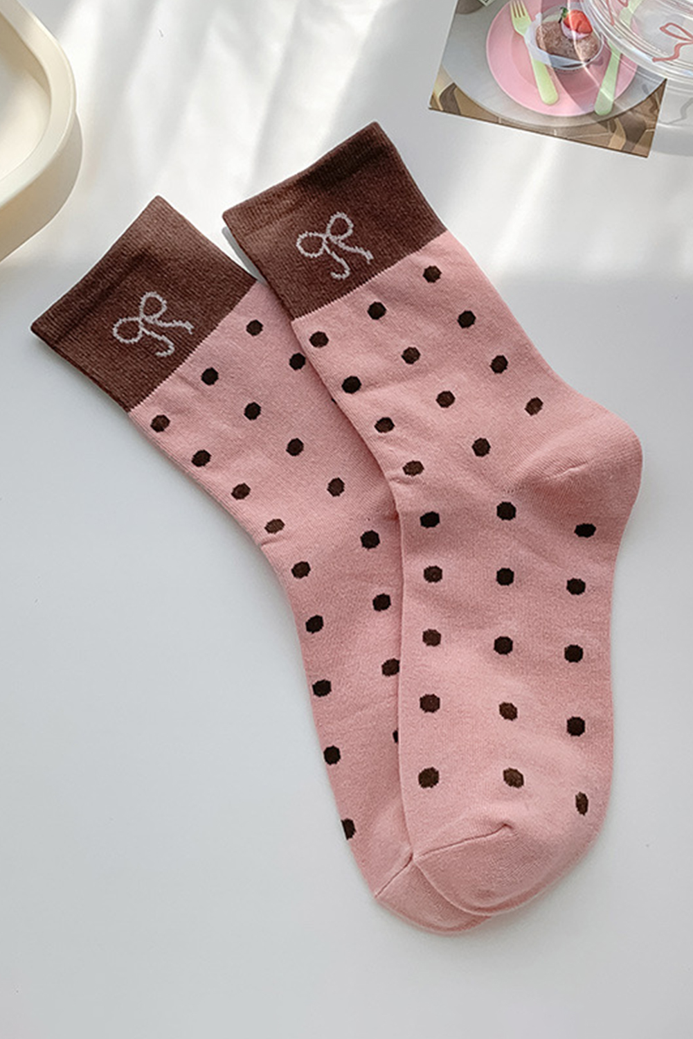Blossom 1 Pairs Polka Dot Print Contrast Bow Block Socks