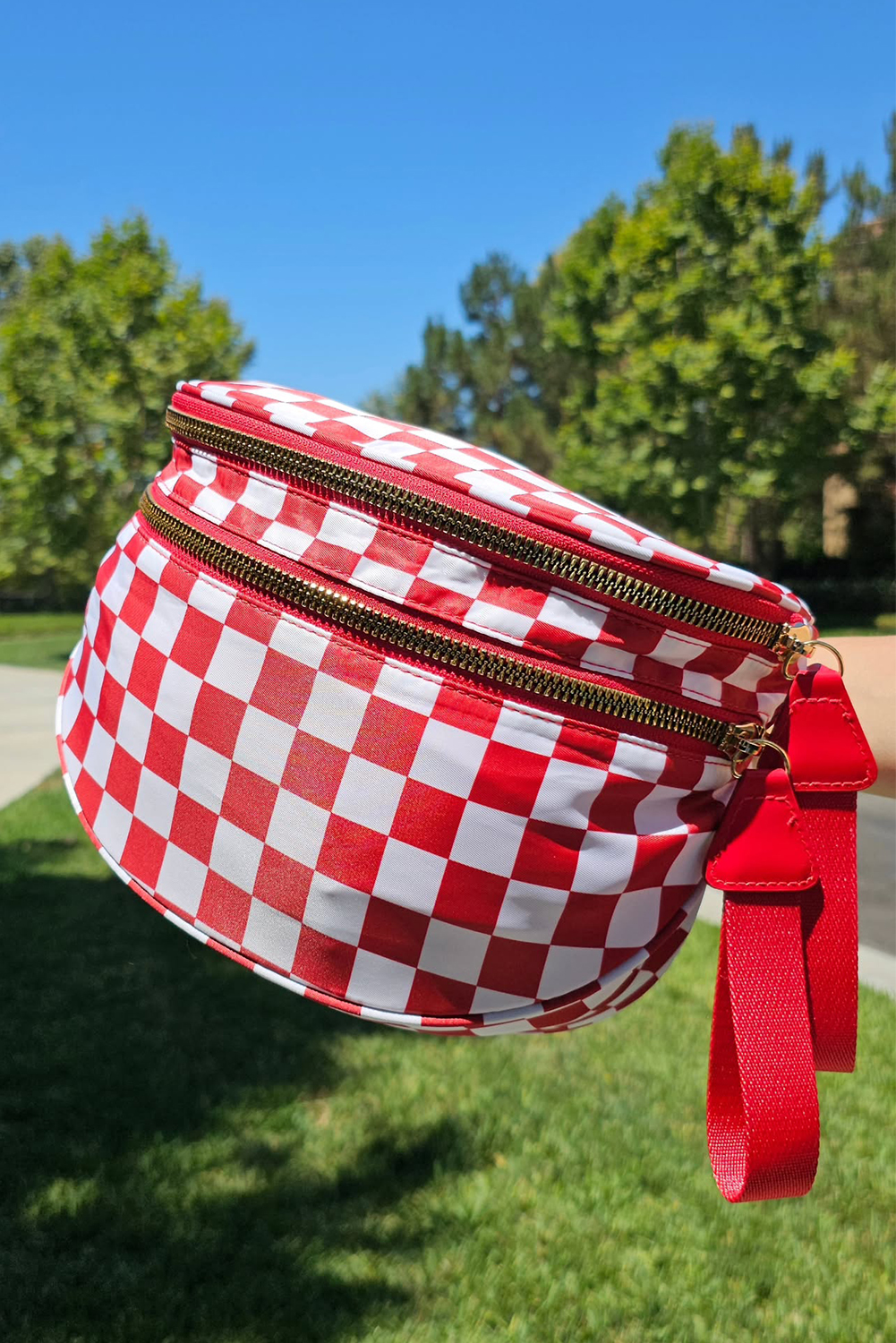 Jungle Green Double Zip Crescent Shape Adjustable Sling Bag