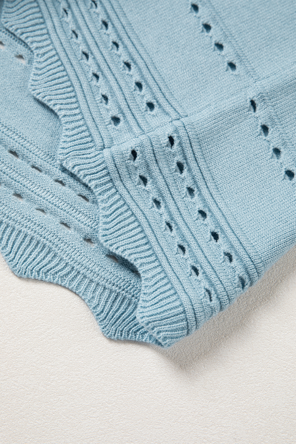 Sky Blue White Cut-out Scalloped Hem Skinny Tank Top