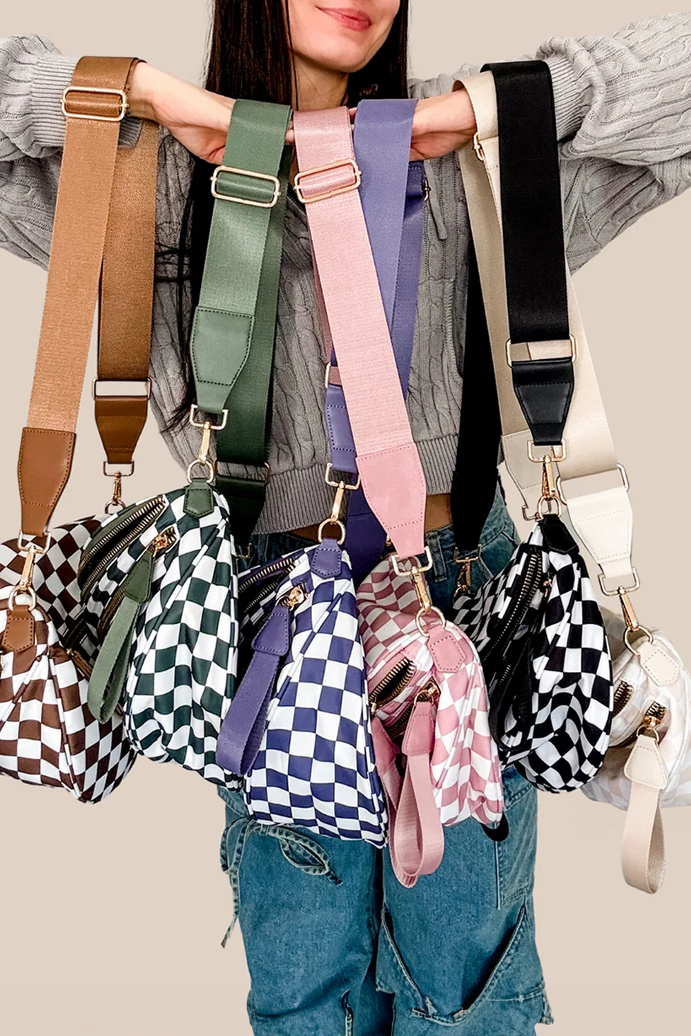 Jungle Green Double Zip Crescent Shape Adjustable Sling Bag