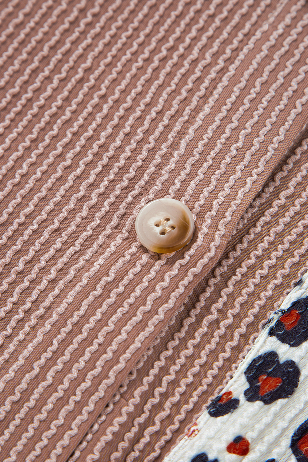 Dark Khaki Leopard Patched Twisted Ribbed Western Casual Shacket